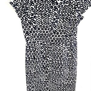 J CREW Navy and White Circle Print Fit-and-Flare Dress